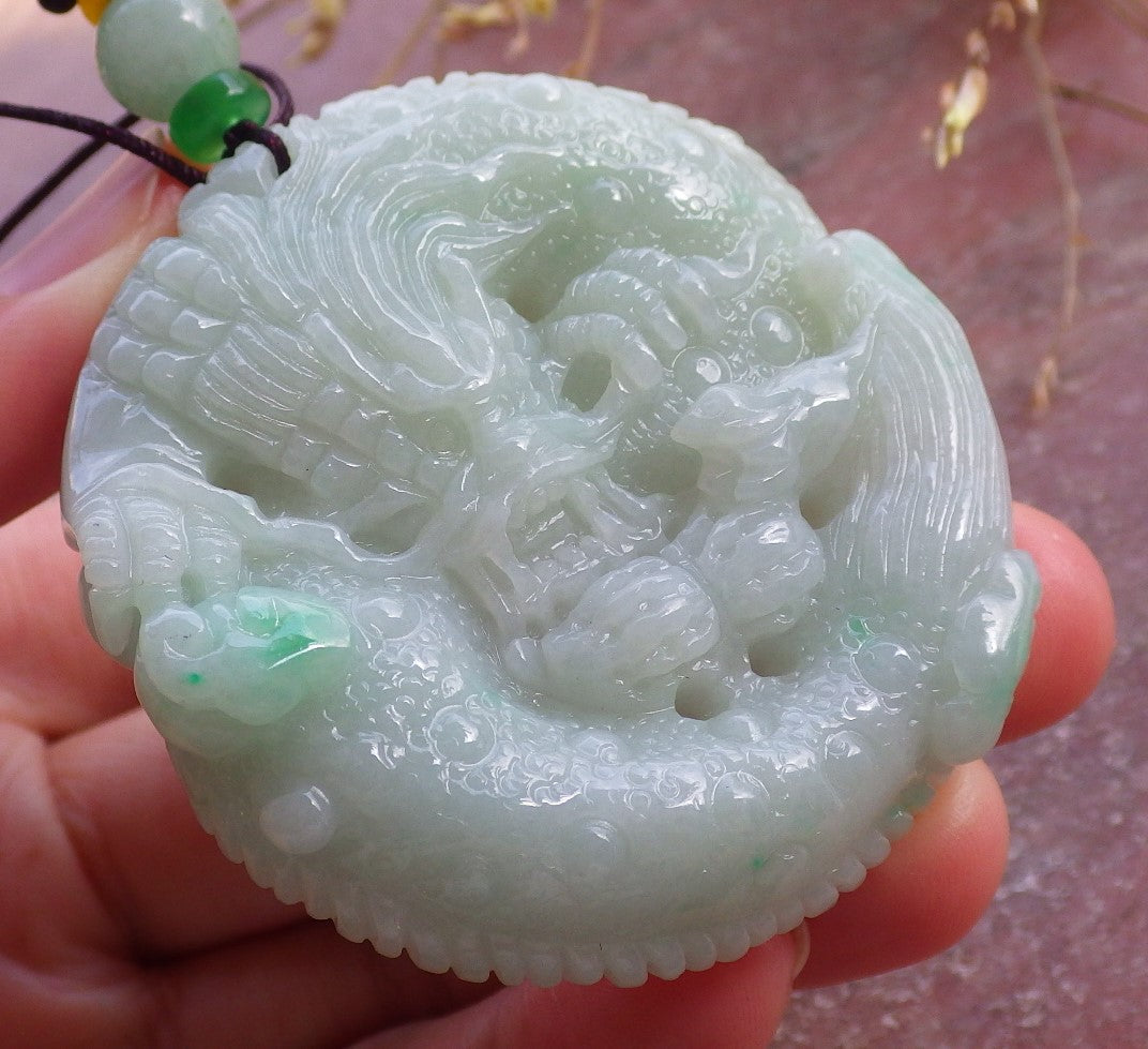 Certified Green Burma 100% Natural A Jade jadeite Pendant Dragon Mouse Rat Peanut Ruyi Necklace 望子成龙 651624 TN