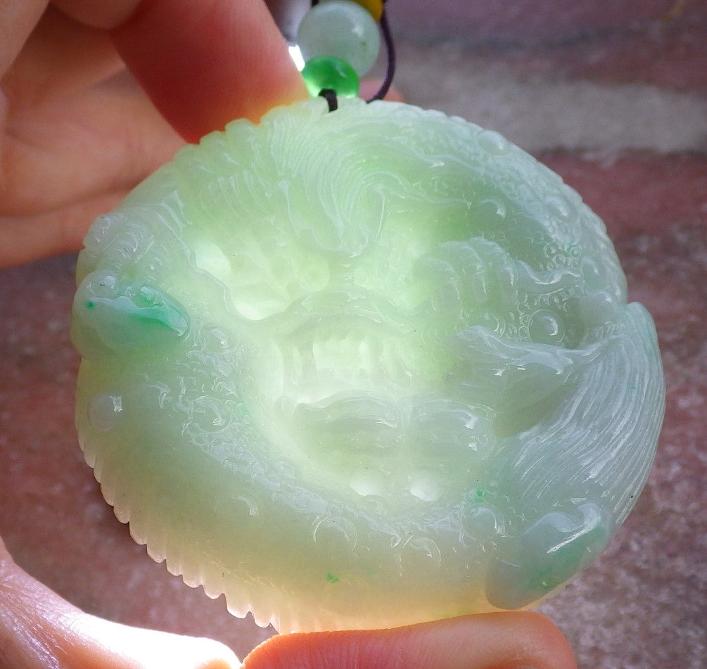 Certified Green Burma 100% Natural A Jade jadeite Pendant Dragon Mouse Rat Peanut Ruyi Necklace 望子成龙 651624 TN