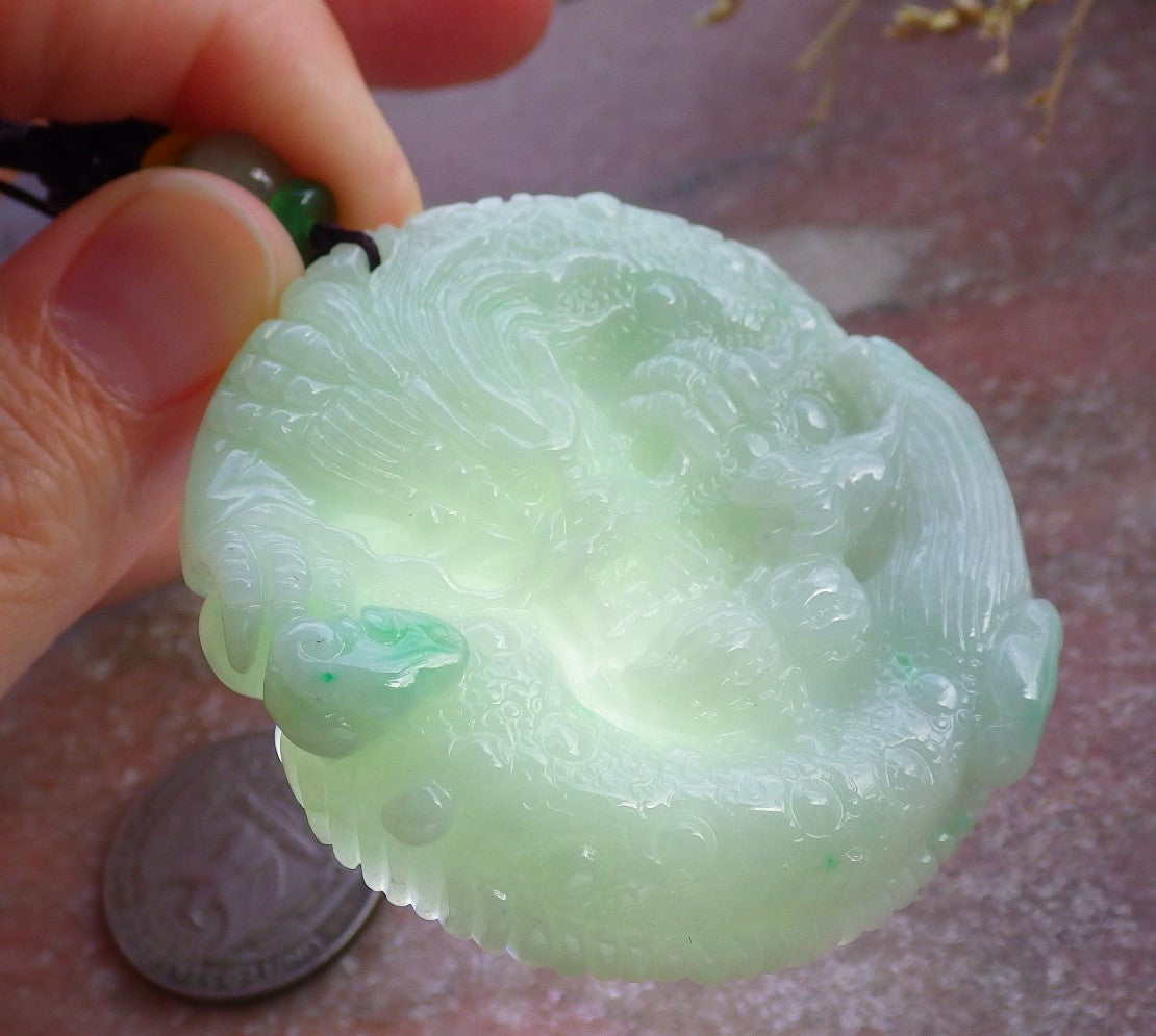 Certified Green Burma 100% Natural A Jade jadeite Pendant Dragon Mouse Rat Peanut Ruyi Necklace 望子成龙 651624 TN