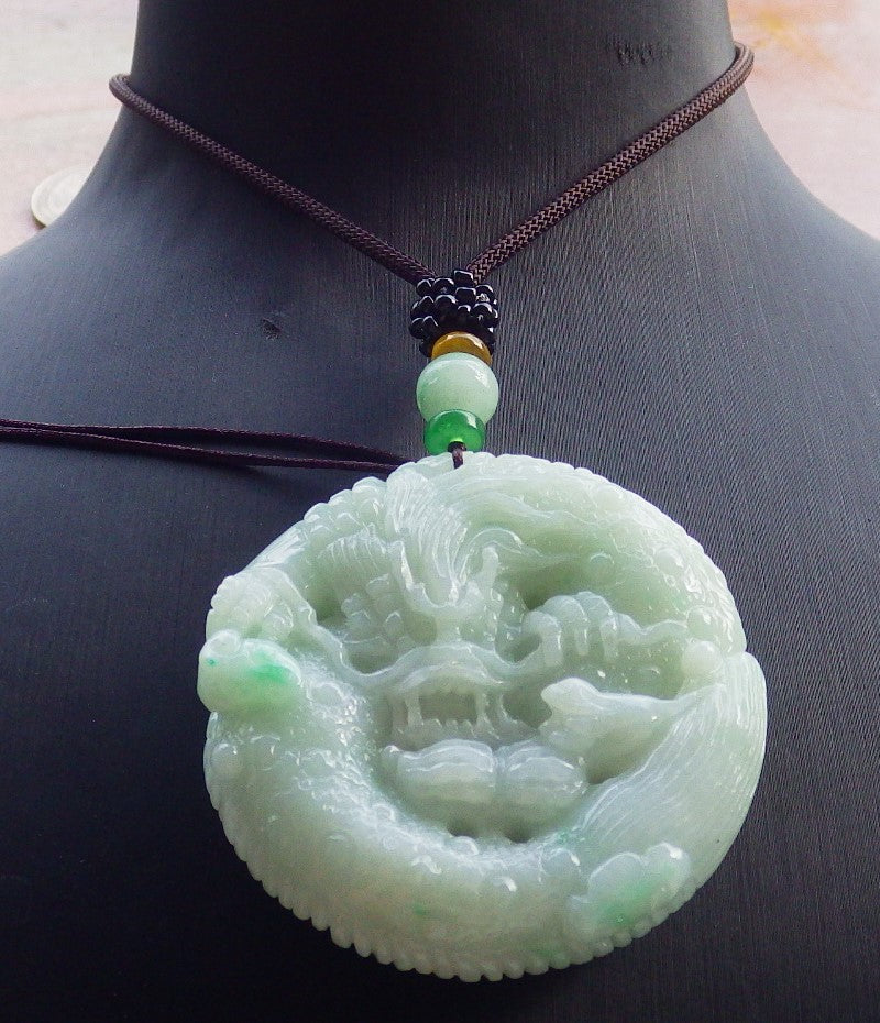 Certified Green Burma 100% Natural A Jade jadeite Pendant Dragon Mouse Rat Peanut Ruyi Necklace 望子成龙 651624 TN