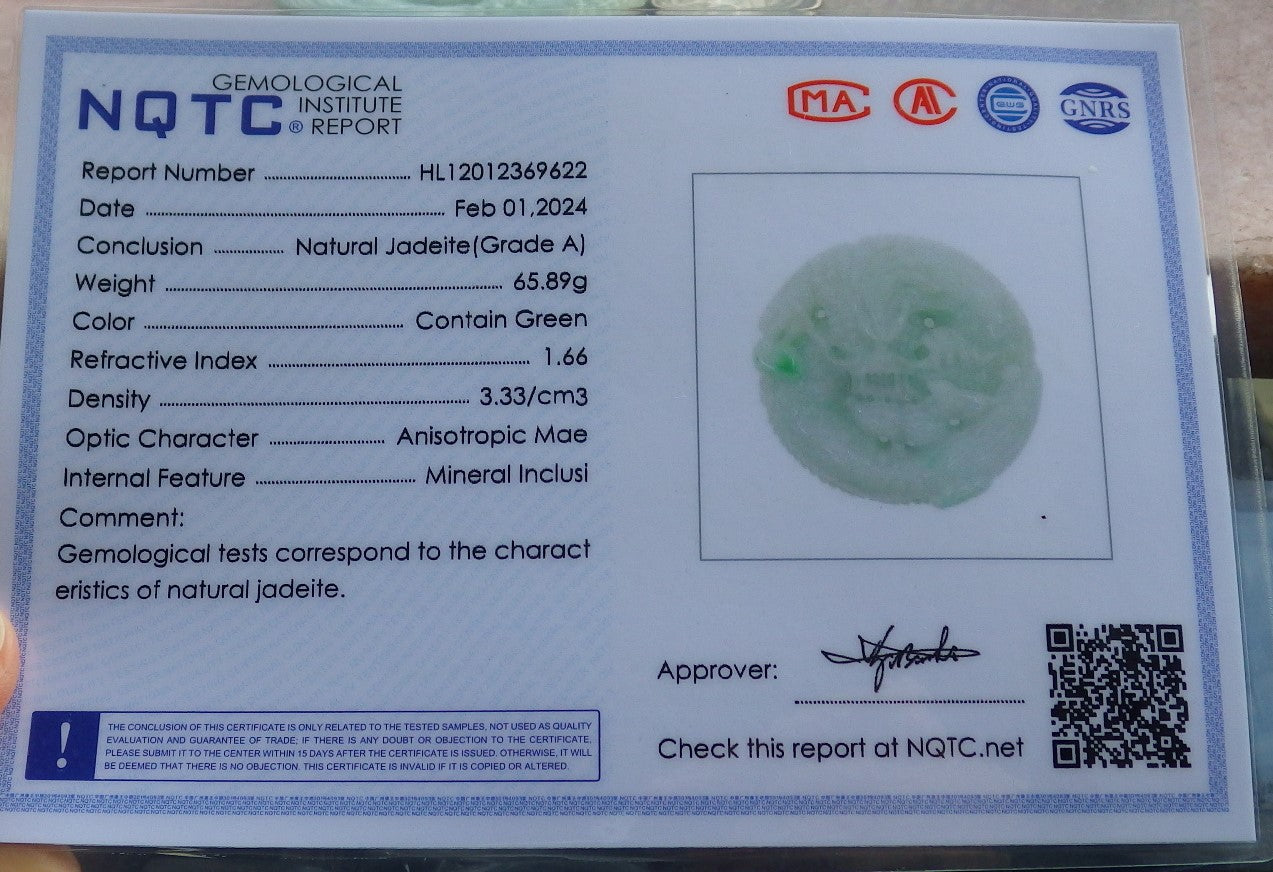Certified Green Burma 100% Natural A Jade jadeite Pendant Dragon Mouse Rat Peanut Ruyi Necklace 望子成龙 651624 TN