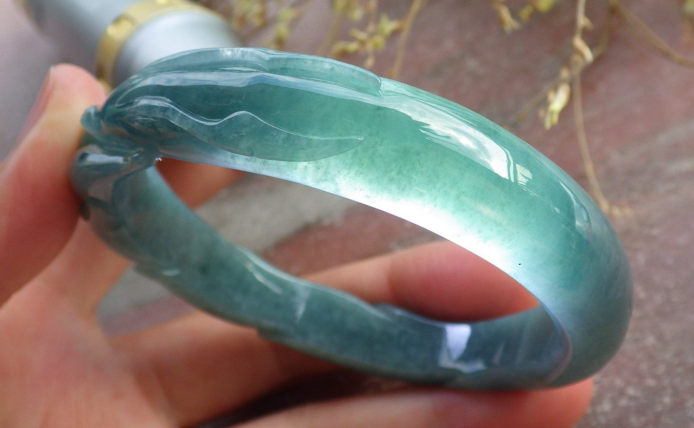 Certified Icy Green Burma 100% Natural A JADE Jadeite Fox Bangle Bracelet 56 mm 手镯 651633 TN