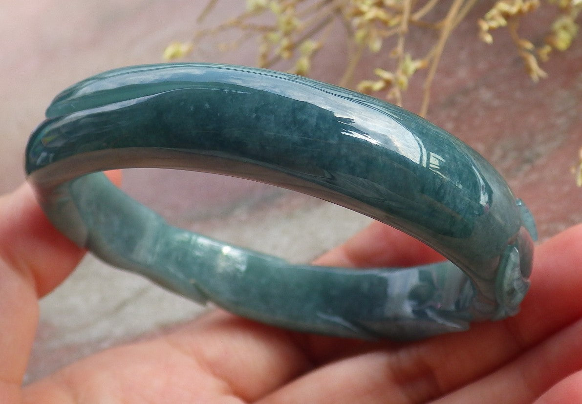 Certified Icy Green Burma 100% Natural A JADE Jadeite Fox Bangle Bracelet 56 mm 手镯 651633 TN