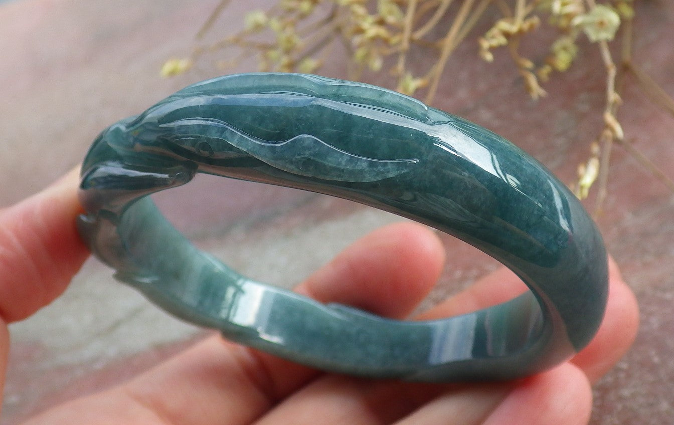 Certified Icy Green Burma 100% Natural A JADE Jadeite Fox Bangle Bracelet 56 mm 手镯 651633 TN
