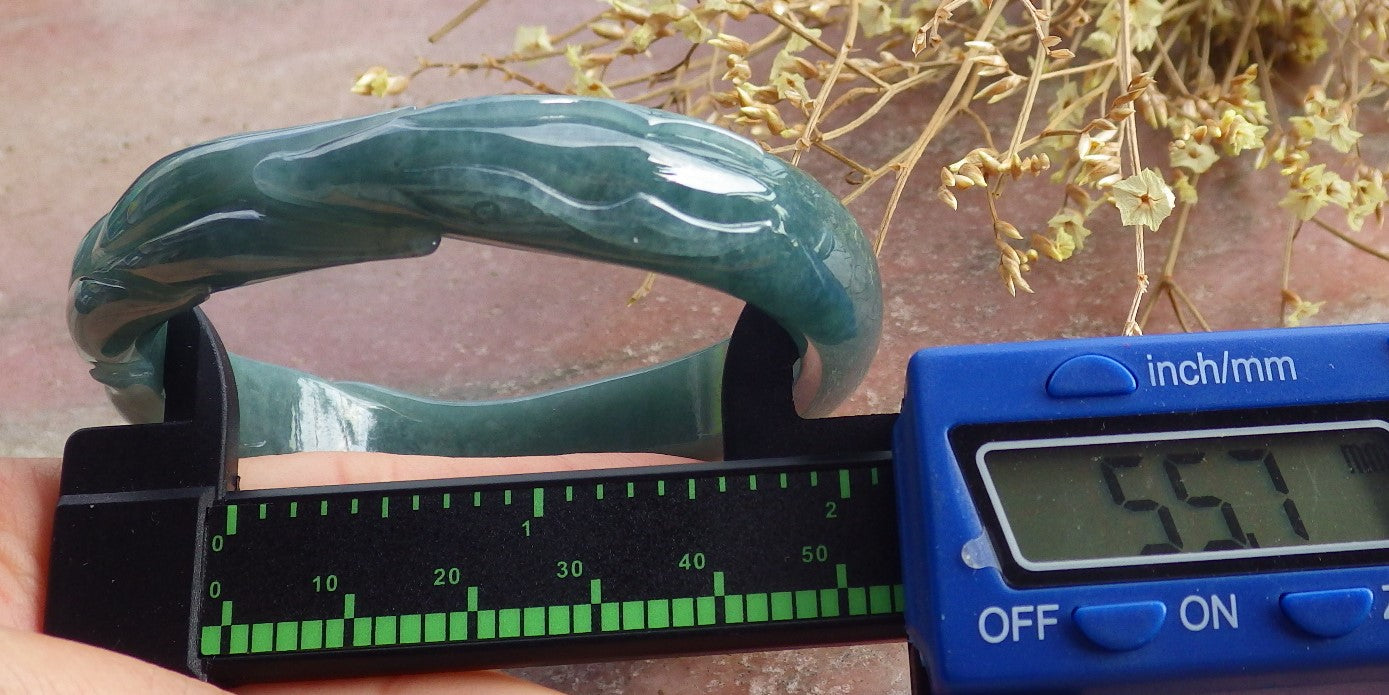 Certified Icy Green Burma 100% Natural A JADE Jadeite Fox Bangle Bracelet 56 mm 手镯 651633 TN