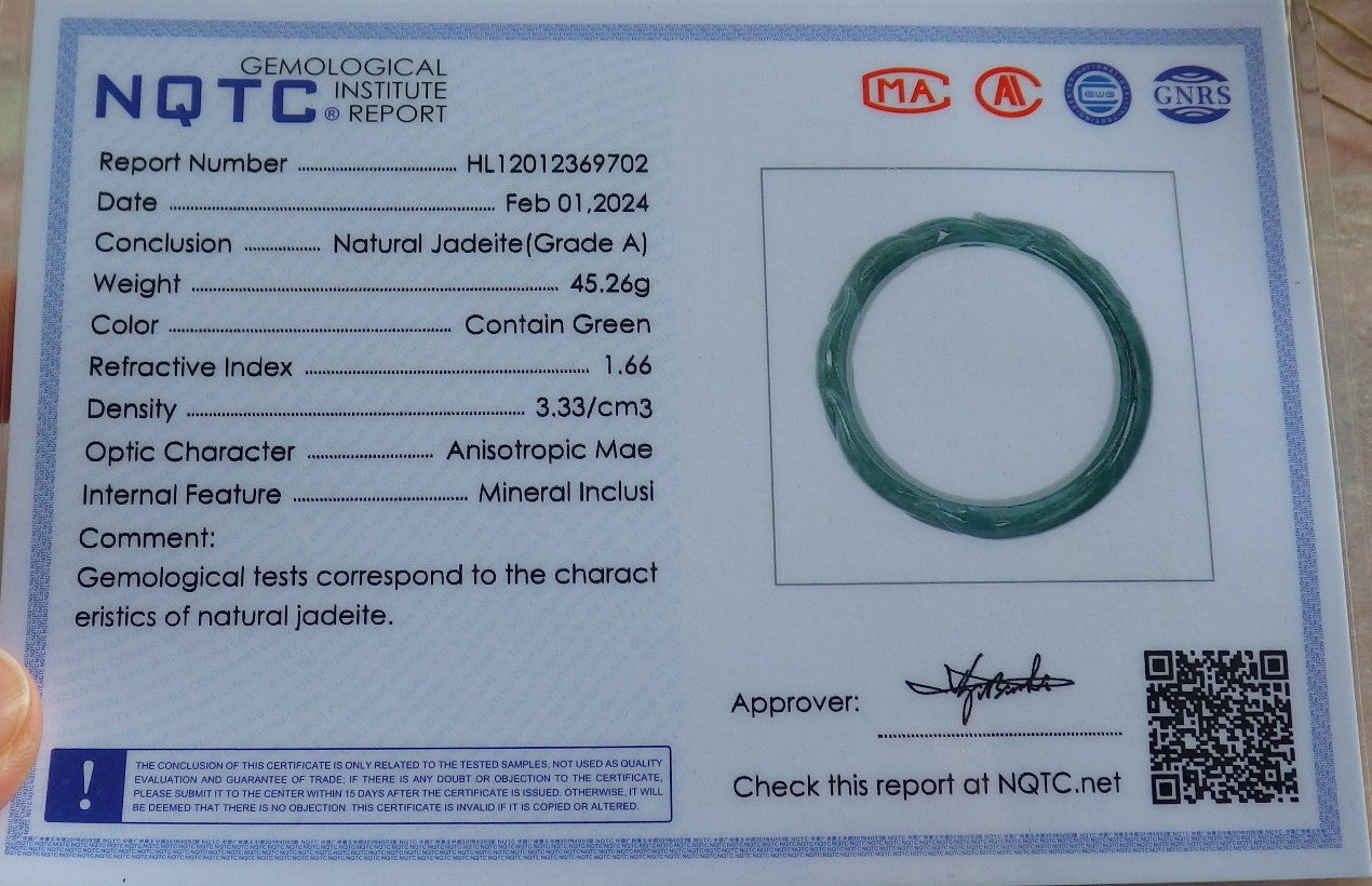Certified Icy Green Burma 100% Natural A JADE Jadeite Fox Bangle Bracelet 56 mm 手镯 651633 TN