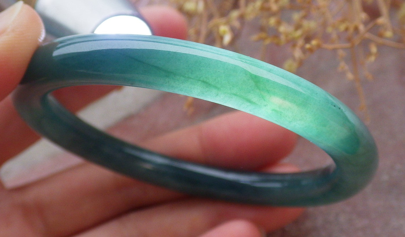 Certified Icy Green Burma 100% Natural A JADE Jadeite Circle Bangle Bracelet 54 mm 手镯 651780 TN