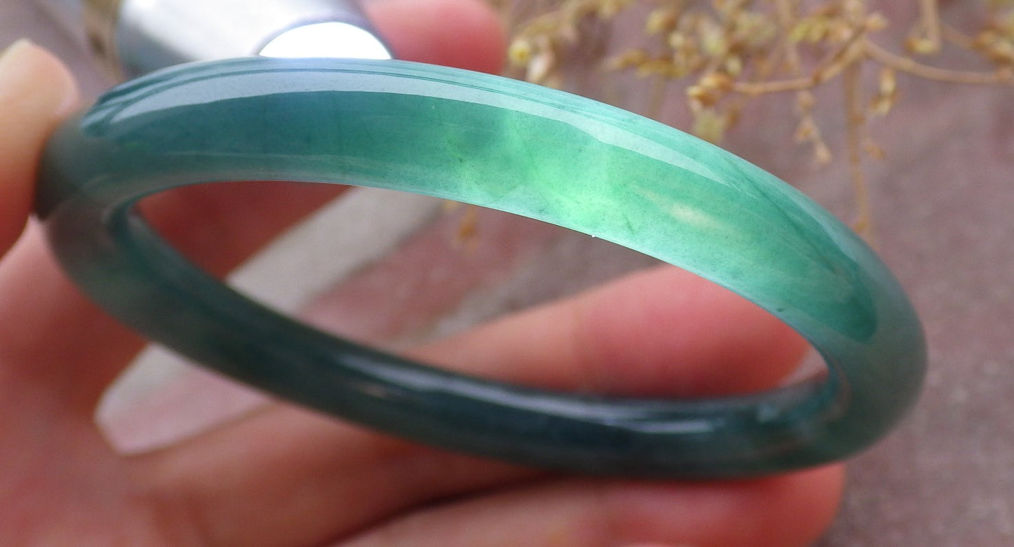 Certified Icy Green Burma 100% Natural A JADE Jadeite Circle Bangle Bracelet 54 mm 手镯 651780 TN