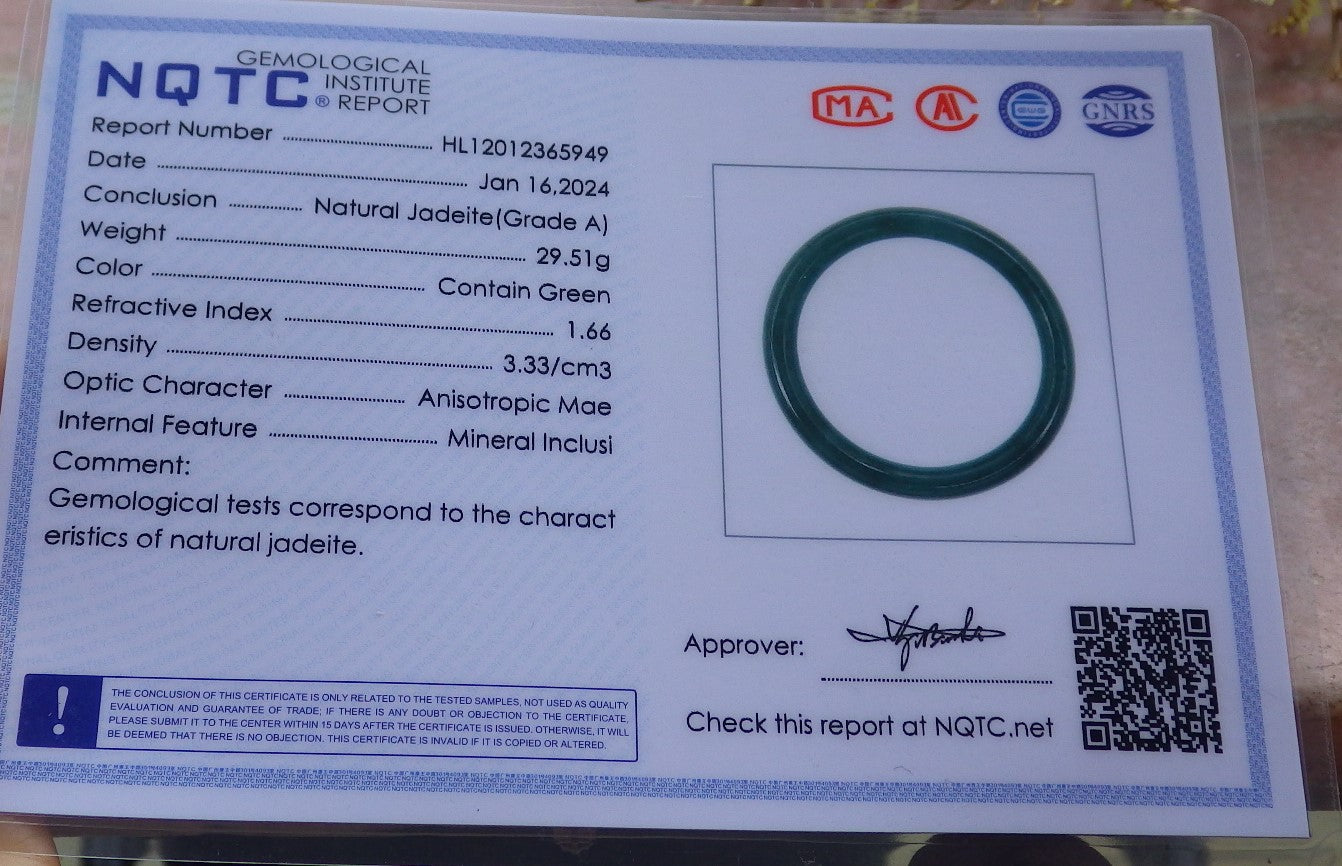 Certified Icy Green Burma 100% Natural A JADE Jadeite Circle Bangle Bracelet 54 mm 手镯 651780 TN