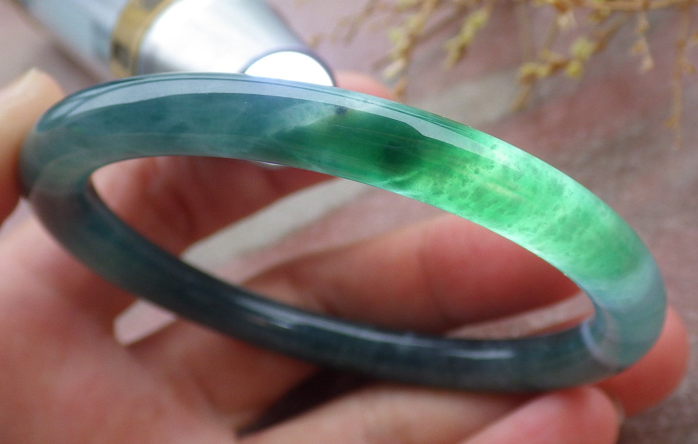 Certified Icy Green Burma 100% Natural A JADE Jadeite Circle Bangle Bracelet 56 mm 手镯 651794 TN