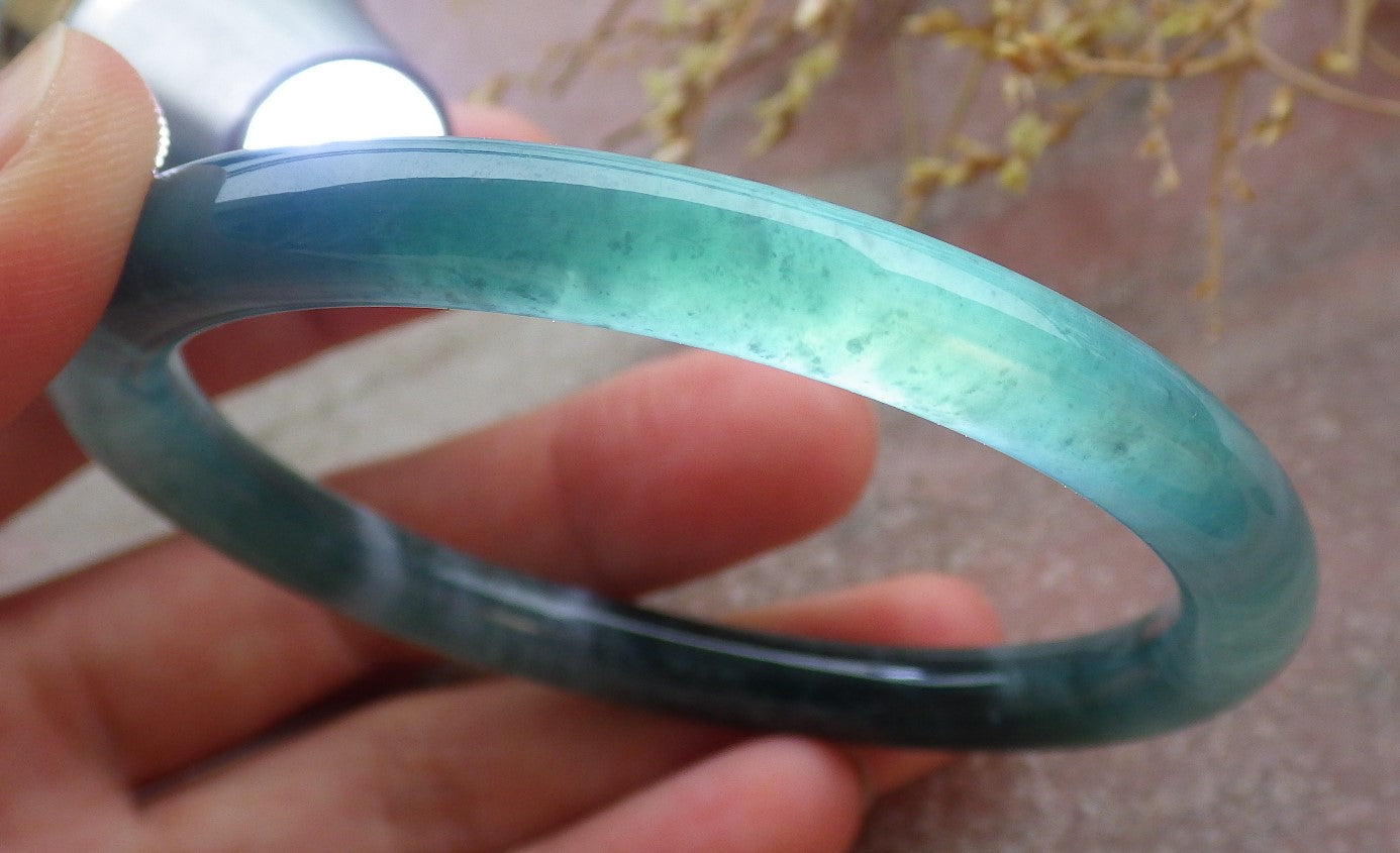 Certified Icy Green Burma 100% Natural A JADE Jadeite Circle Bangle Bracelet 56 mm 手镯 651794 TN