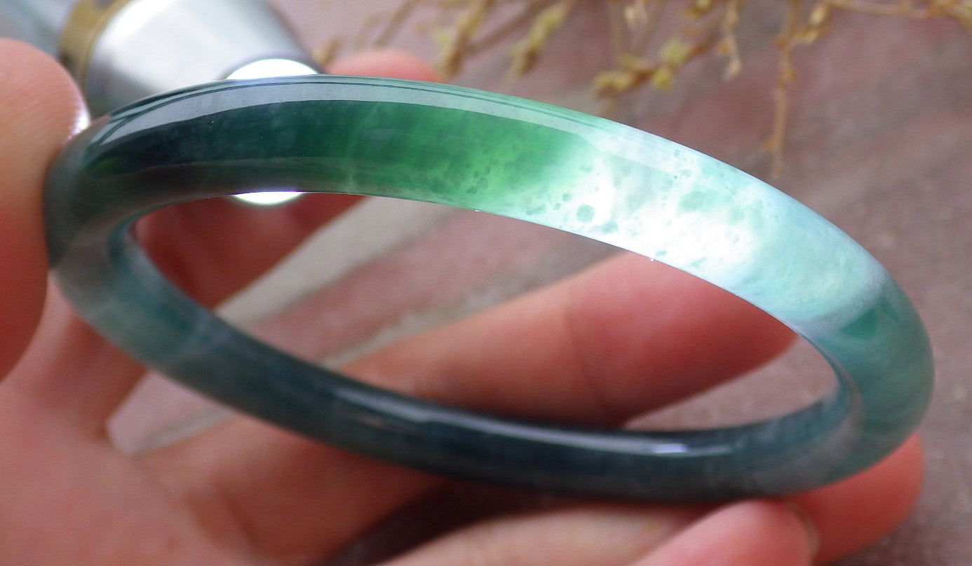 Certified Icy Green Burma 100% Natural A JADE Jadeite Circle Bangle Bracelet 56 mm 手镯 651794 TN