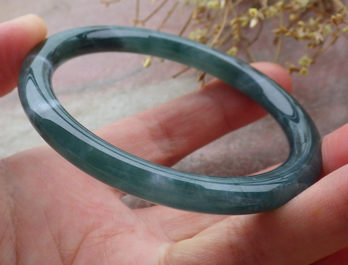 Certified Icy Green Burma 100% Natural A JADE Jadeite Circle Bangle Bracelet 56 mm 手镯 651794 TN