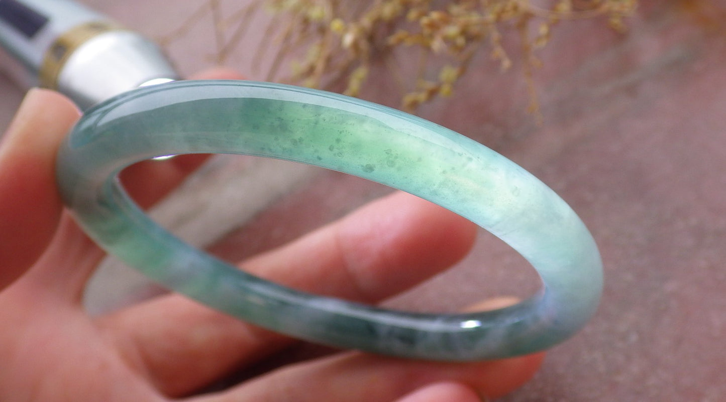Certified Icy Green Burma 100% Natural A JADE Jadeite Circle Bangle Bracelet 56 mm 手镯 651808 TN