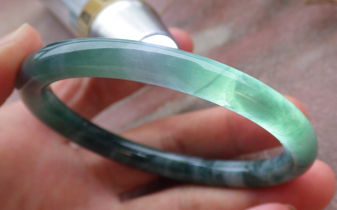 Certified Icy Green Burma 100% Natural A JADE Jadeite Circle Bangle Bracelet 56 mm 手镯 651837 TN