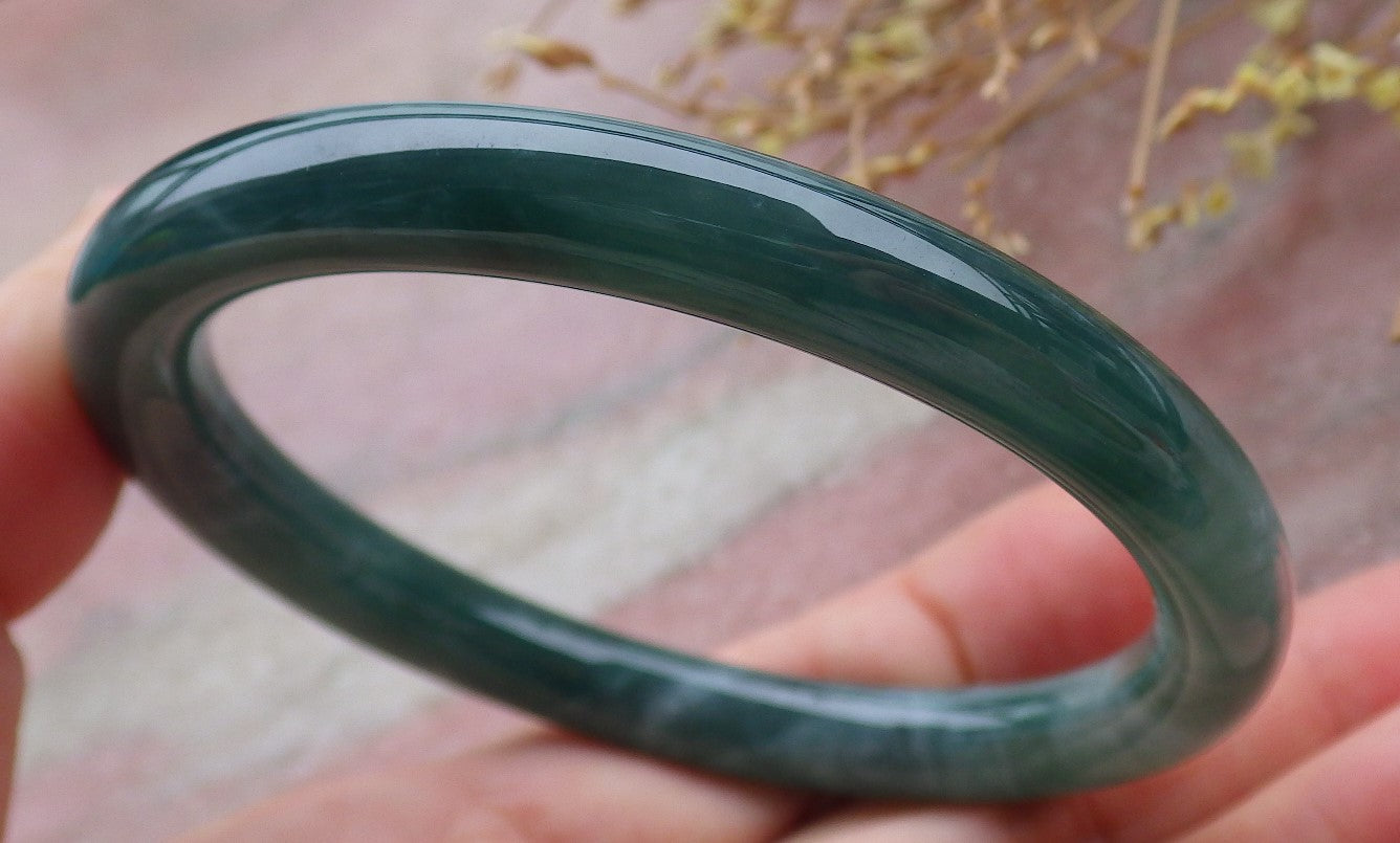 Certified Icy Green Burma 100% Natural A JADE Jadeite Circle Bangle Bracelet 56 mm 手镯 651854 TN