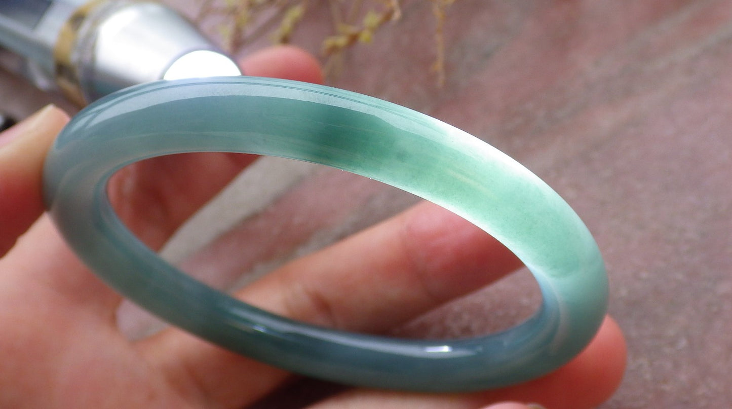 Certified Icy Green Burma 100% Natural A JADE Jadeite Circle Bangle Bracelet 56 mm 手镯 651887 TN