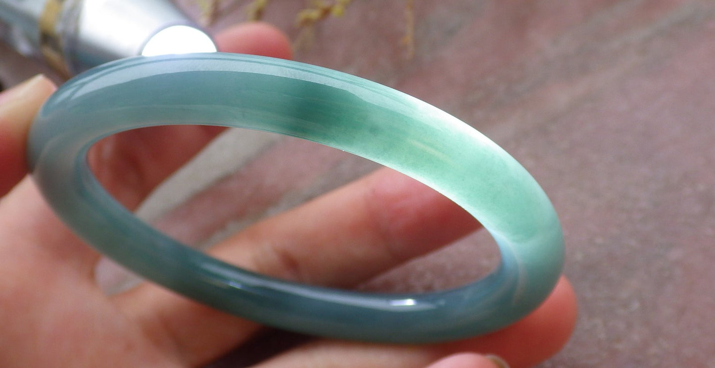 Certified Icy Green Burma 100% Natural A JADE Jadeite Circle Bangle Bracelet 56 mm 手镯 651887 TN