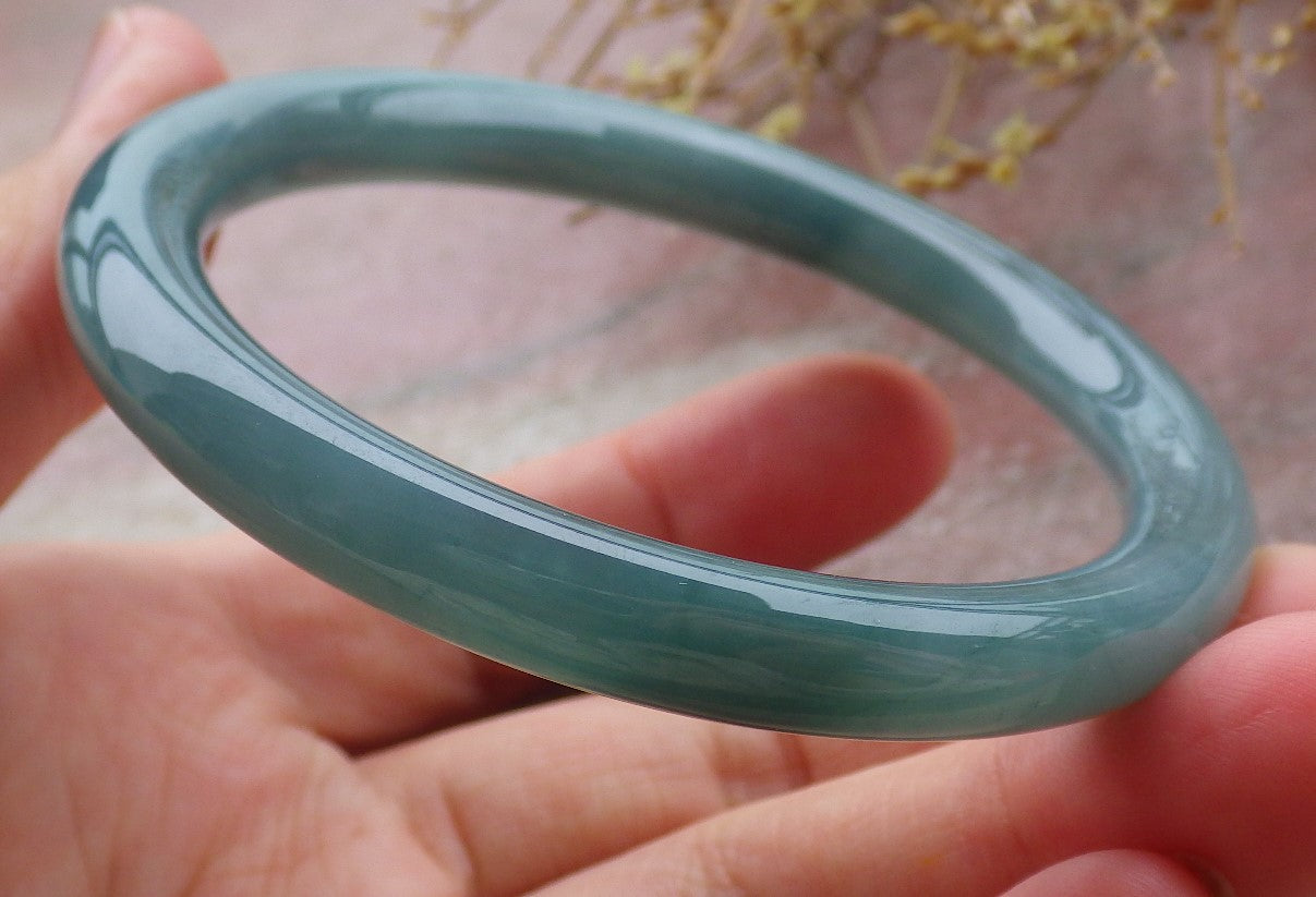 Certified Icy Green Burma 100% Natural A JADE Jadeite Circle Bangle Bracelet 56 mm 手镯 651887 TN