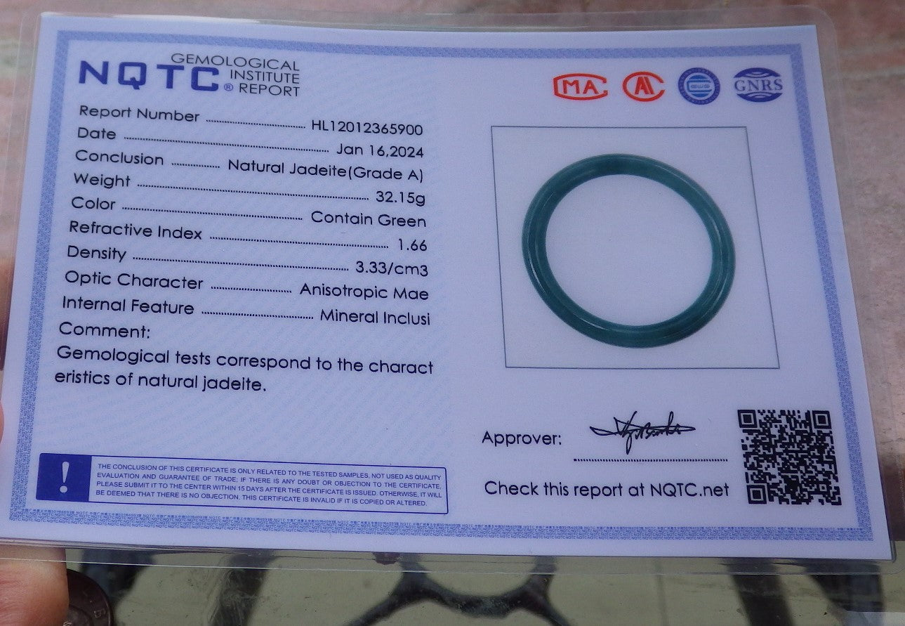 Certified Icy Green Burma 100% Natural A JADE Jadeite Circle Bangle Bracelet 56 mm 手镯 651887 TN