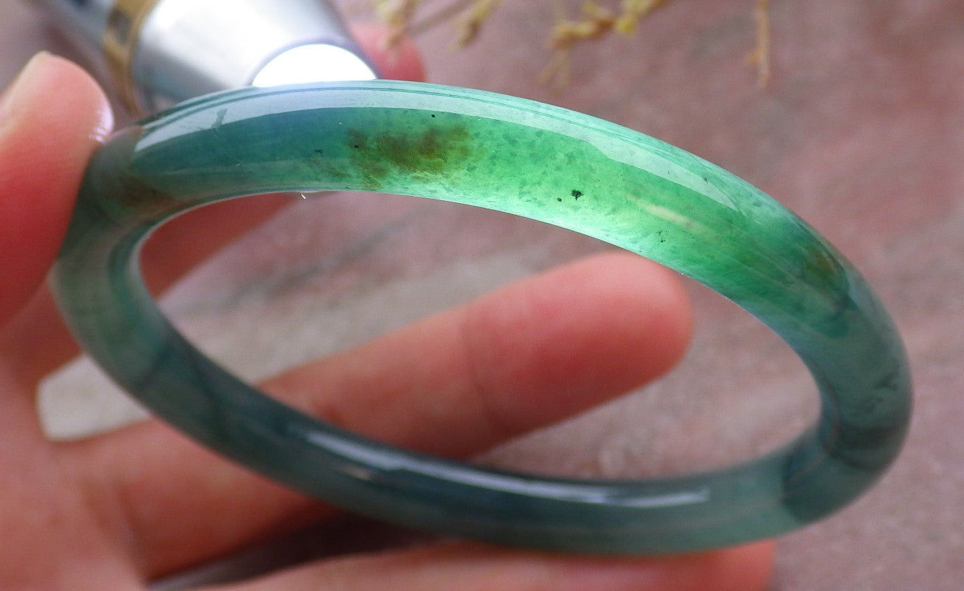 Certified Icy Green Burma 100% Natural A JADE Jadeite Circle Bangle Bracelet 57 mm 手镯 651901 TN