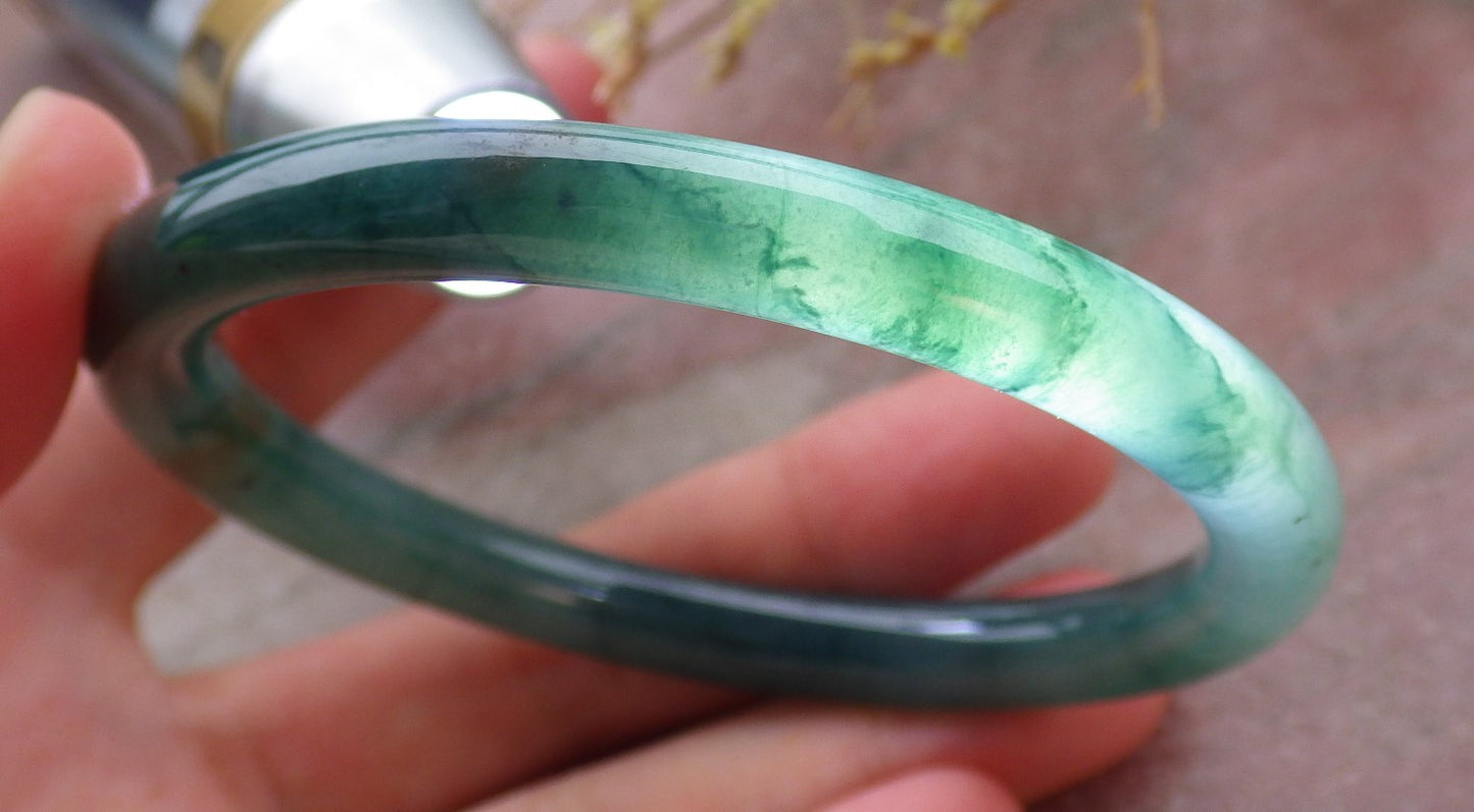 Certified Icy Green Burma 100% Natural A JADE Jadeite Circle Bangle Bracelet 57 mm 手镯 651901 TN