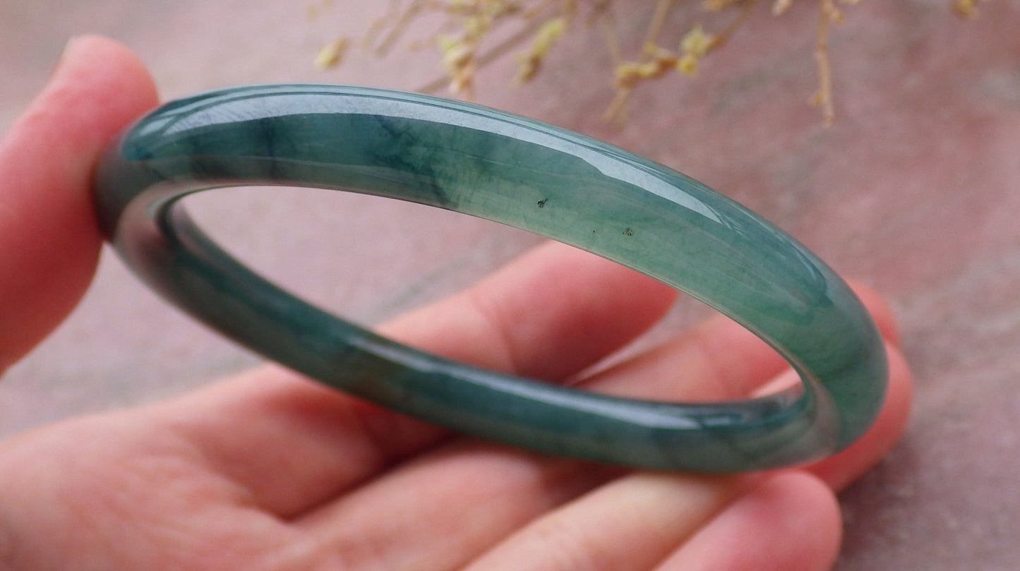 Certified Icy Green Burma 100% Natural A JADE Jadeite Circle Bangle Bracelet 57 mm 手镯 651901 TN