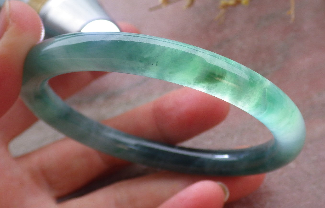 Certified Icy Green Burma 100% Natural A JADE Jadeite Circle Bangle Bracelet 56 mm 手镯 651916 TN