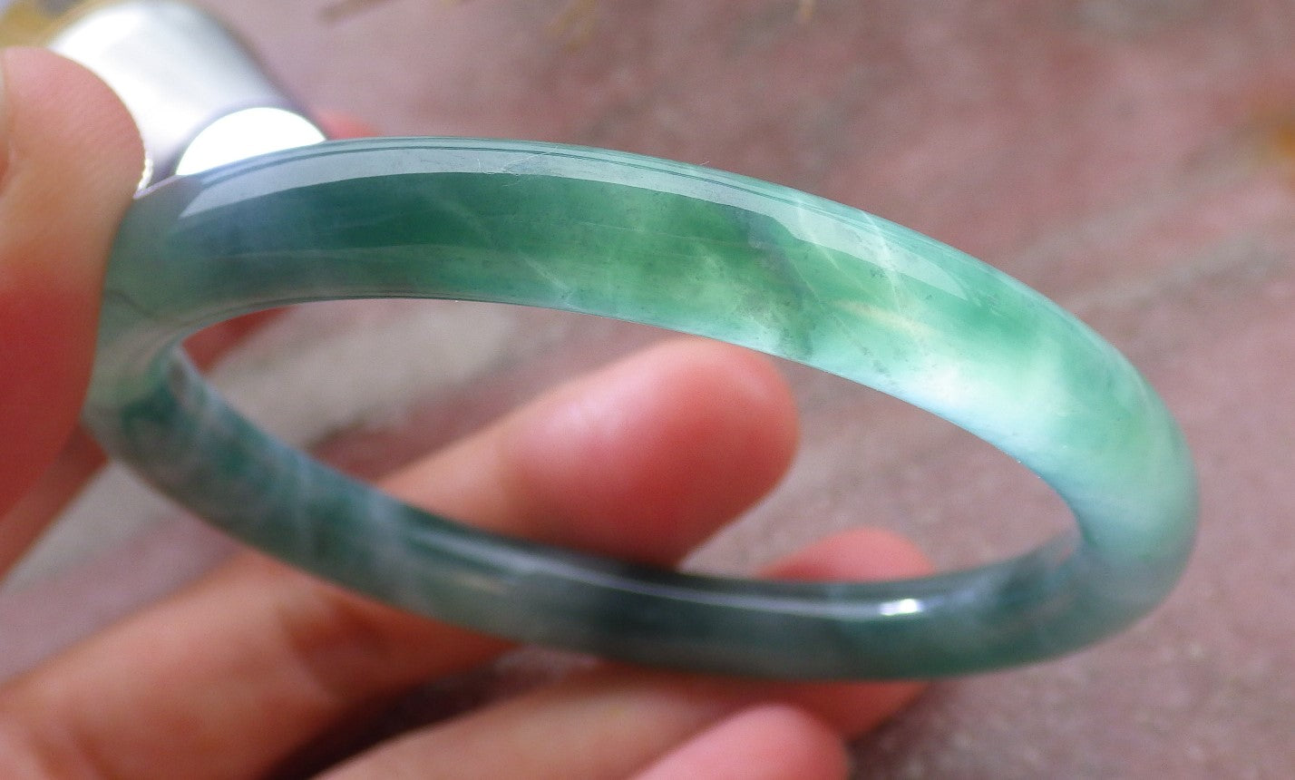Certified Icy Green Burma 100% Natural A JADE Jadeite Circle Bangle Bracelet 56 mm 手镯 651916 TN