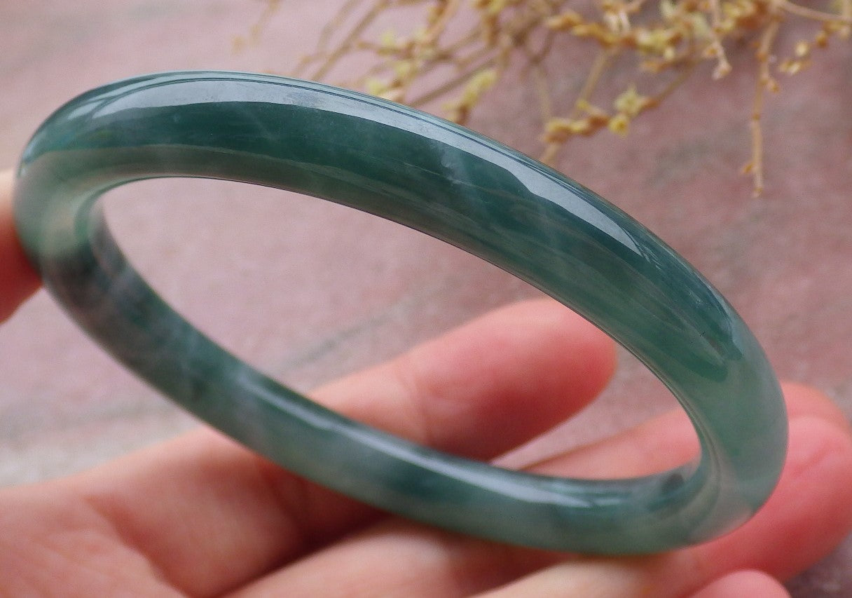 Certified Icy Green Burma 100% Natural A JADE Jadeite Circle Bangle Bracelet 56 mm 手镯 651916 TN
