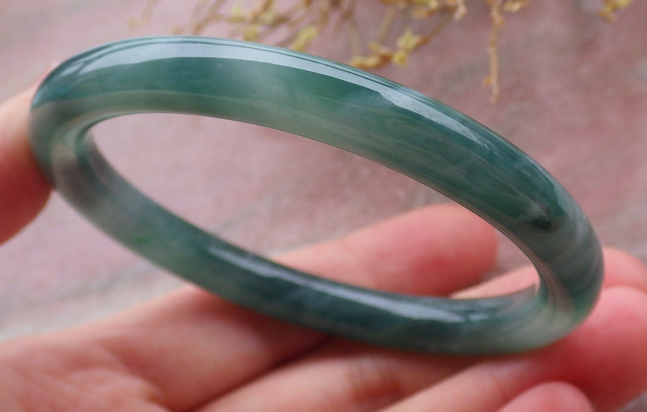 Certified Icy Green Burma 100% Natural A JADE Jadeite Circle Bangle Bracelet 56 mm 手镯 651916 TN