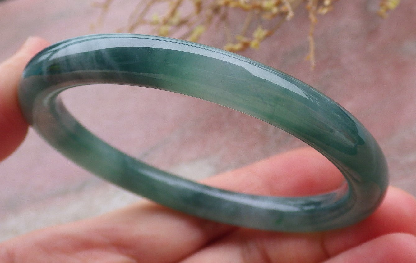 Certified Icy Green Burma 100% Natural A JADE Jadeite Circle Bangle Bracelet 56 mm 手镯 651916 TN