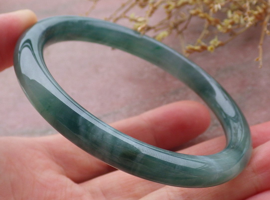 Certified Icy Green Burma 100% Natural A JADE Jadeite Circle Bangle Bracelet 56 mm 手镯 651916 TN