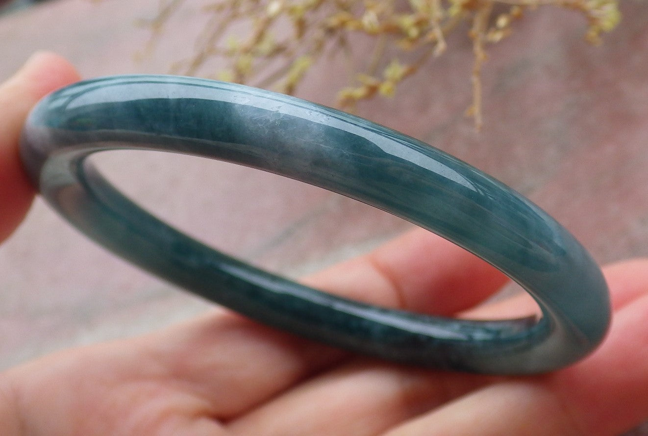 Certified Icy Green Burma 100% Natural A JADE Jadeite Circle Bangle Bracelet 56 mm 手镯 651931 TN
