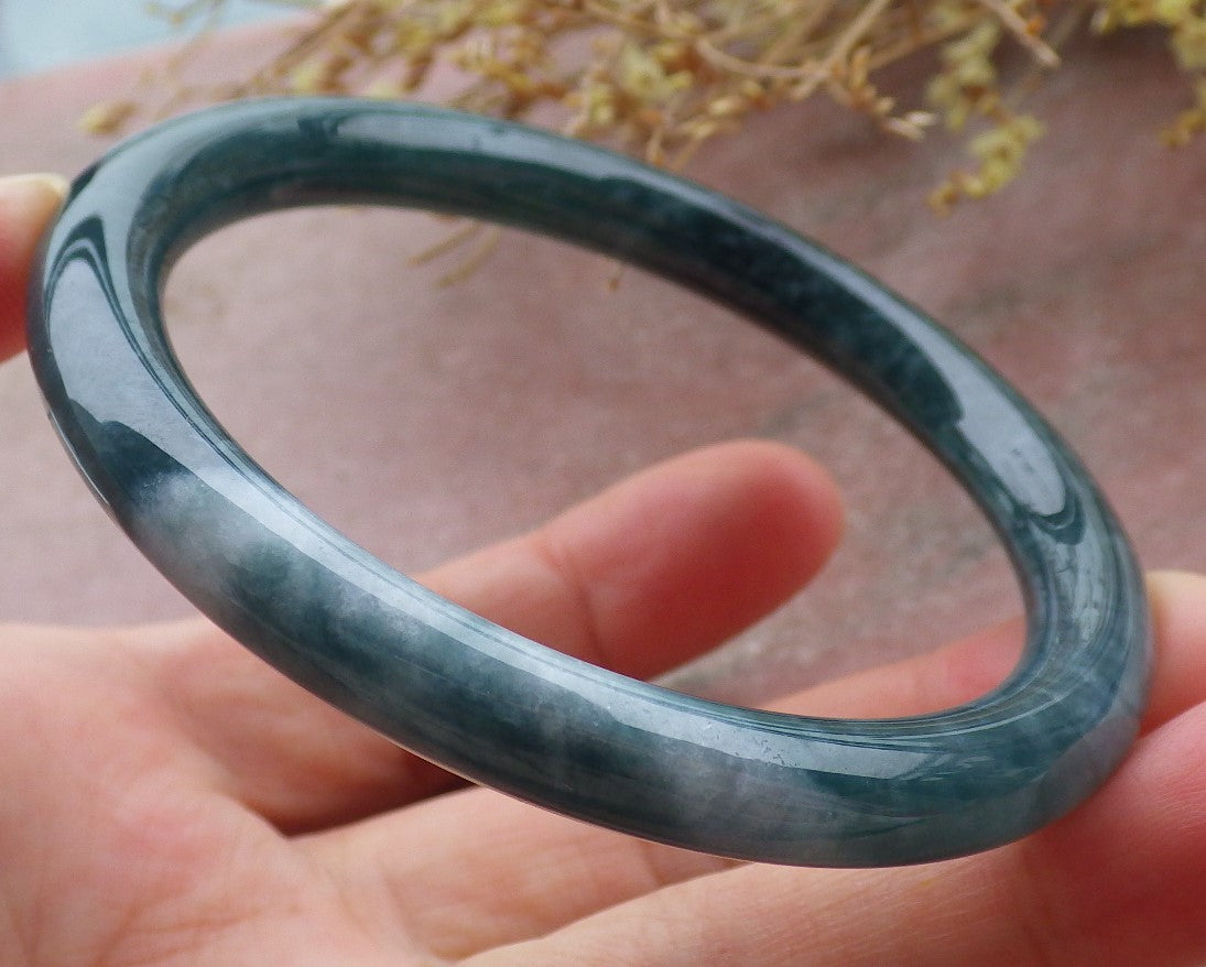 Certified Icy Green Burma 100% Natural A JADE Jadeite Circle Bangle Bracelet 56 mm 手镯 651931 TN
