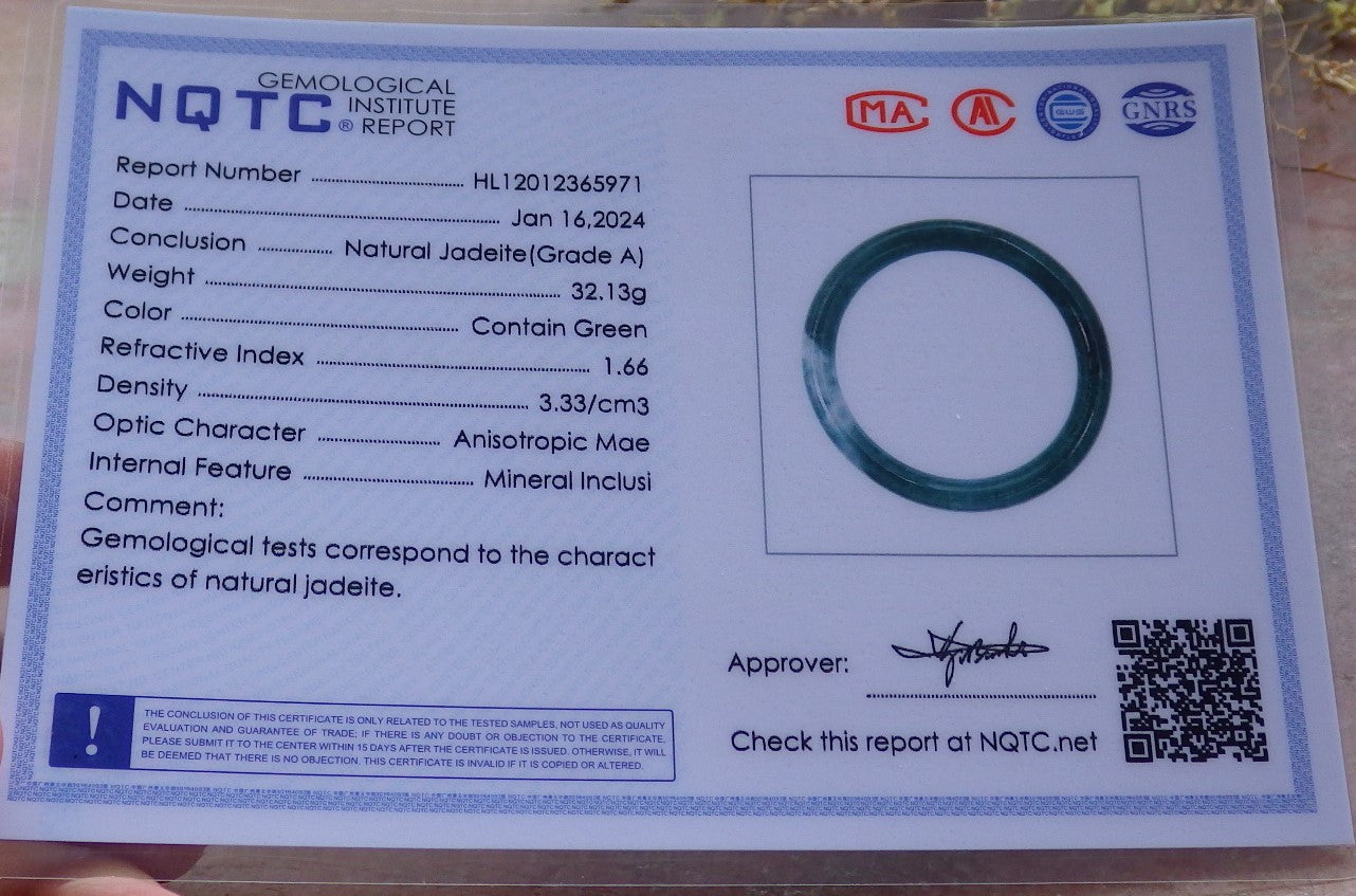 Certified Icy Green Burma 100% Natural A JADE Jadeite Circle Bangle Bracelet 56 mm 手镯 651931 TN
