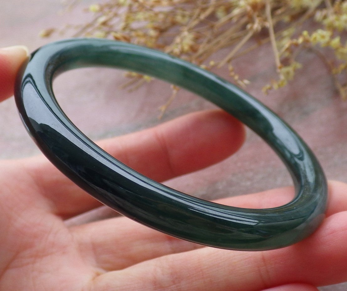 Certified Icy Green Burma 100% Natural A JADE Jadeite Circle Bangle Bracelet 57 mm 手镯 651956 TN