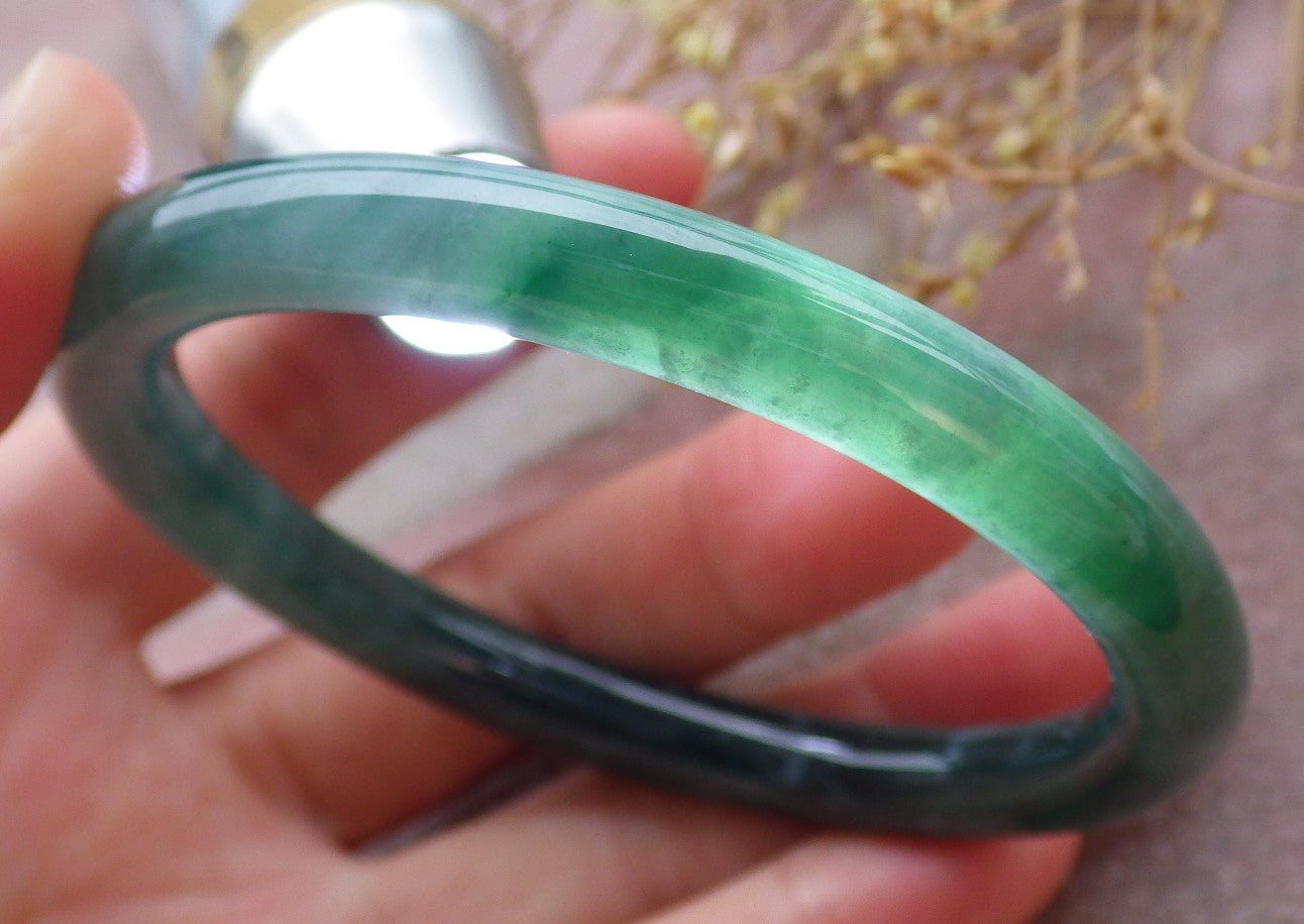 Certified Icy Green Burma 100% Natural A JADE Jadeite Circle Bangle Bracelet 56 mm 手镯 651969 TN