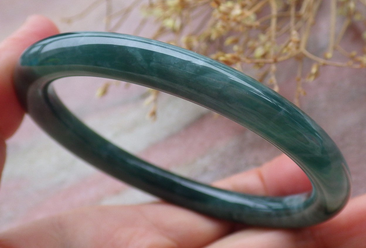 Certified Icy Green Burma 100% Natural A JADE Jadeite Circle Bangle Bracelet 56 mm 手镯 651969 TN