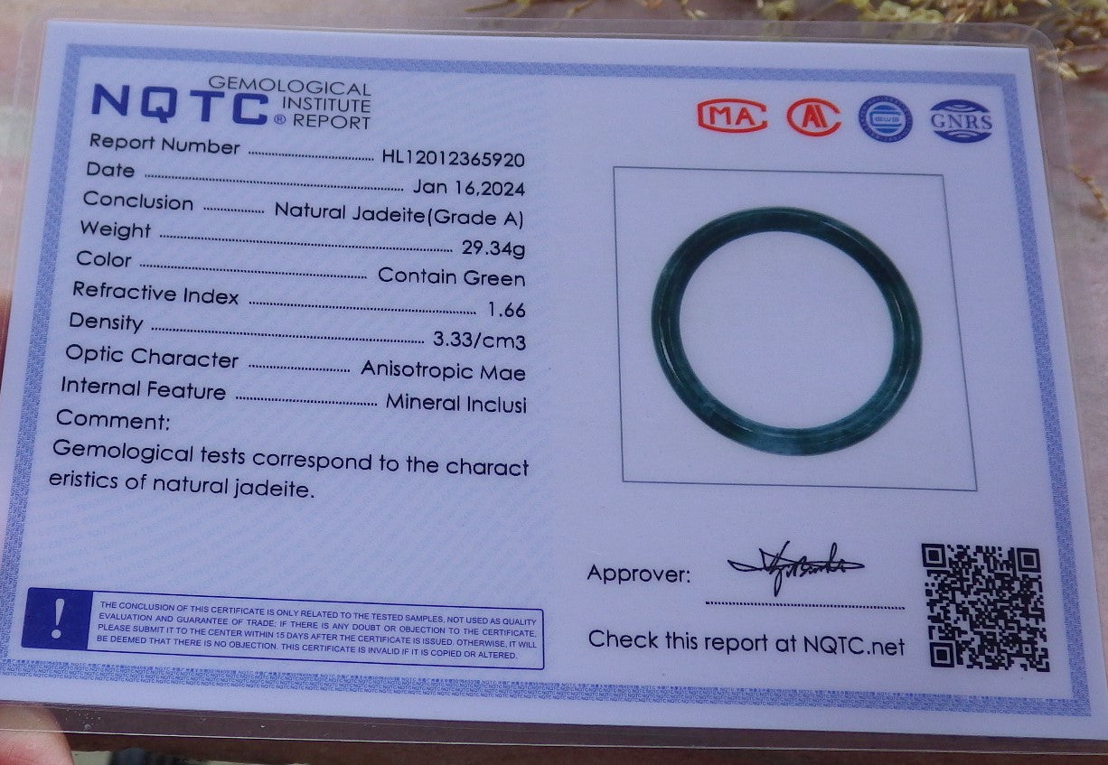 Certified Icy Green Burma 100% Natural A JADE Jadeite Circle Bangle Bracelet 56 mm 手镯 651969 TN