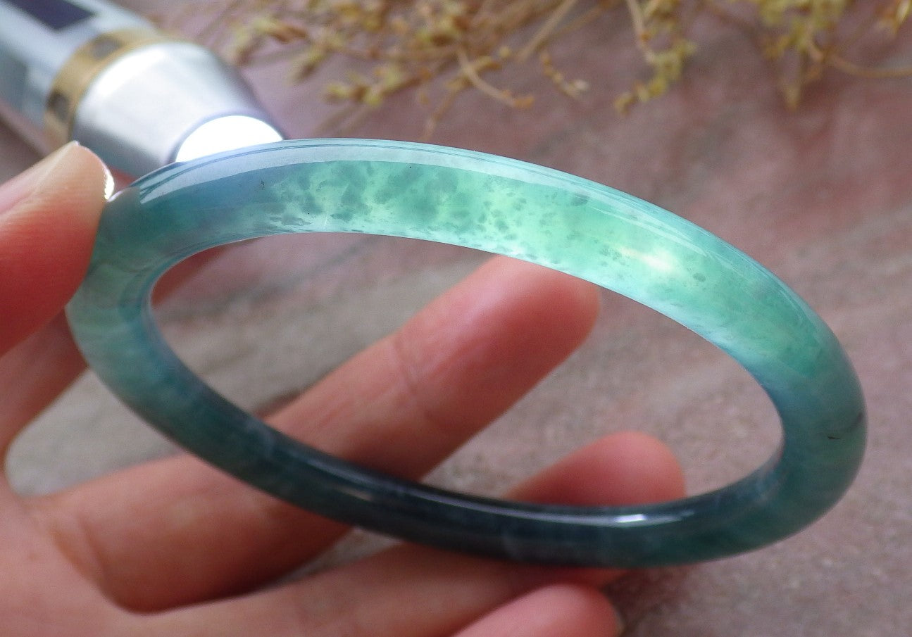 Certified Icy Green Burma 100% Natural A JADE Jadeite Circle Bangle Bracelet 58 mm 手镯 651985 TN