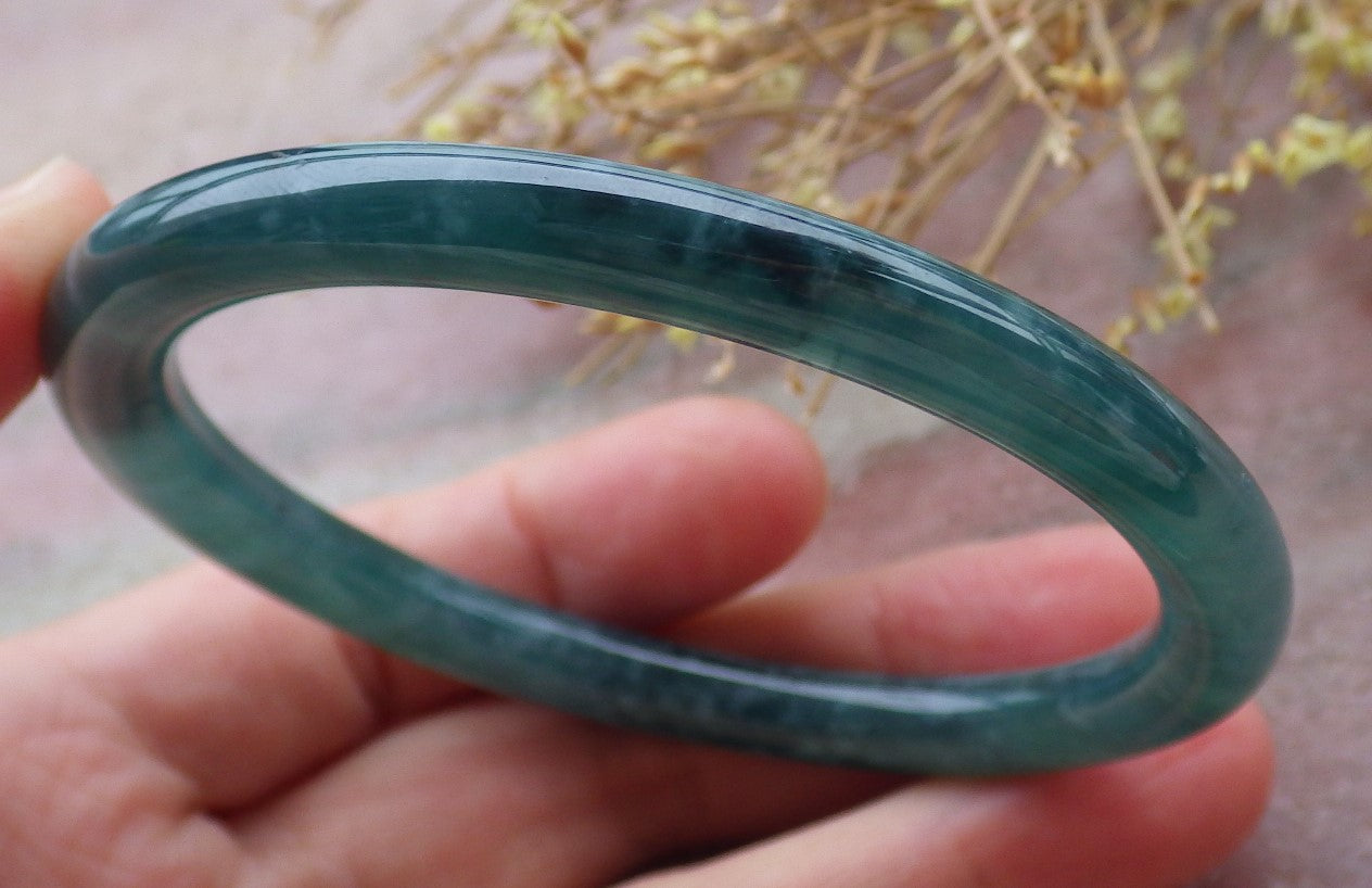 Certified Icy Green Burma 100% Natural A JADE Jadeite Circle Bangle Bracelet 58 mm 手镯 651985 TN