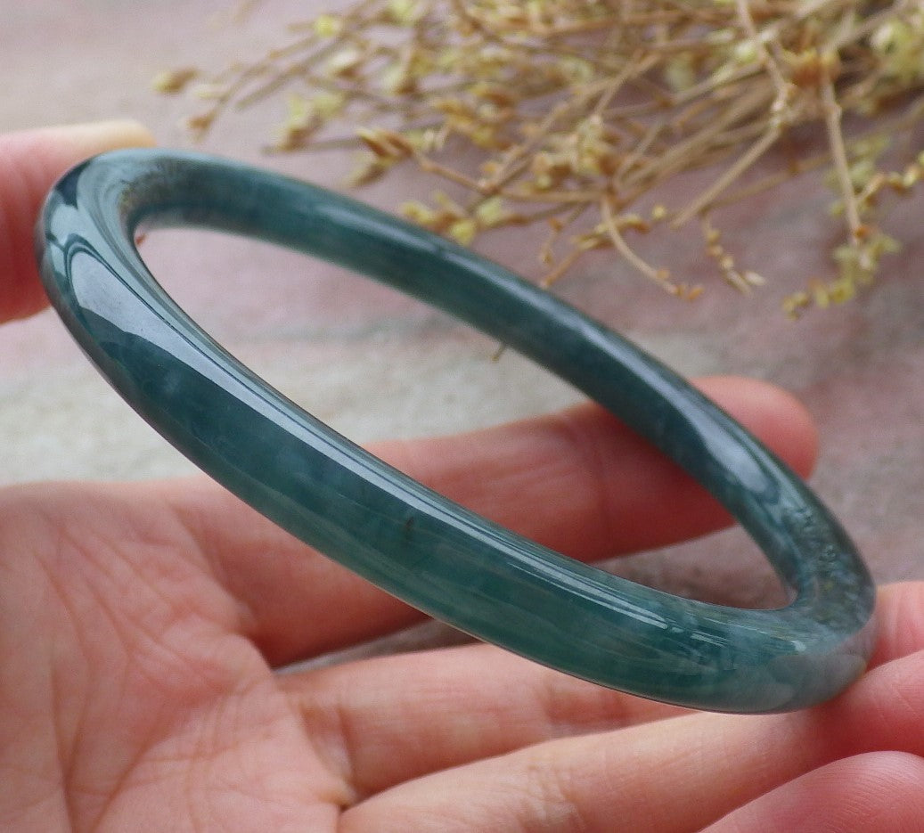 Certified Icy Green Burma 100% Natural A JADE Jadeite Circle Bangle Bracelet 58 mm 手镯 651985 TN