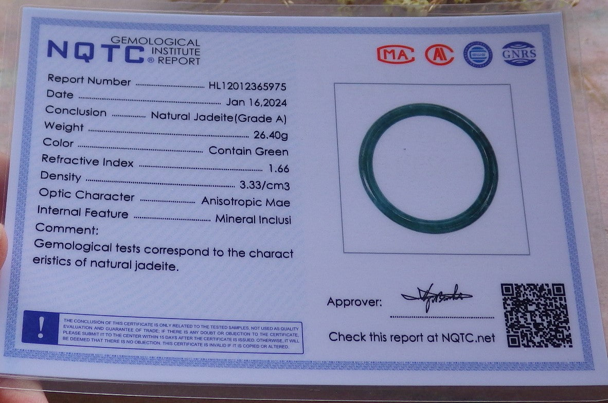 Certified Icy Green Burma 100% Natural A JADE Jadeite Circle Bangle Bracelet 58 mm 手镯 651985 TN