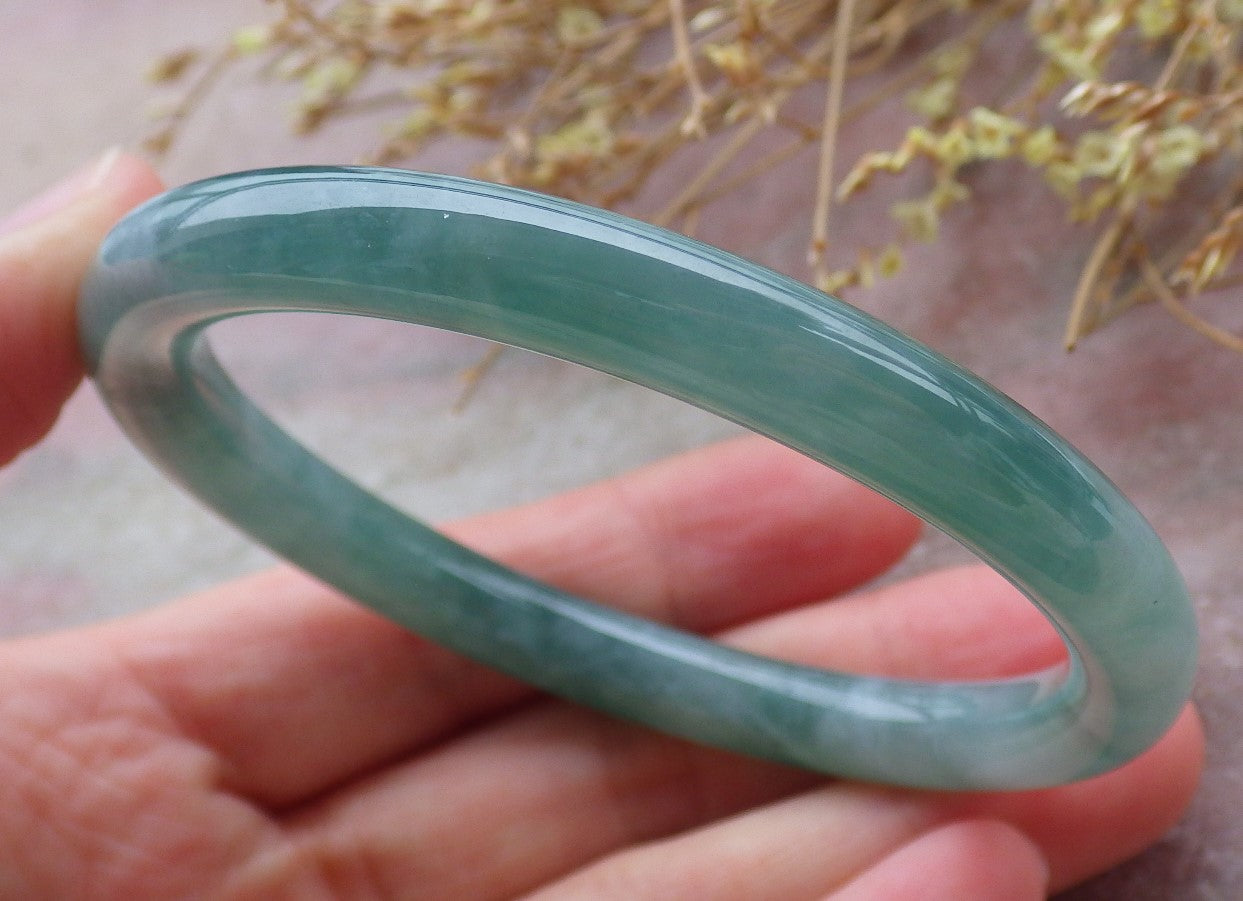 Certified Icy Green Burma 100% Natural A JADE Jadeite Circle Bangle Bracelet 57 mm 手镯 651997 TN