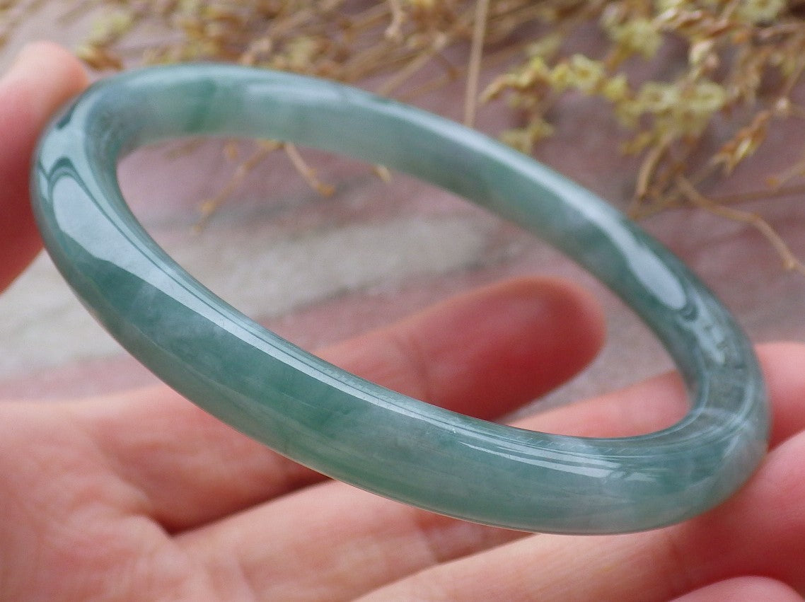Certified Icy Green Burma 100% Natural A JADE Jadeite Circle Bangle Bracelet 57 mm 手镯 651997 TN