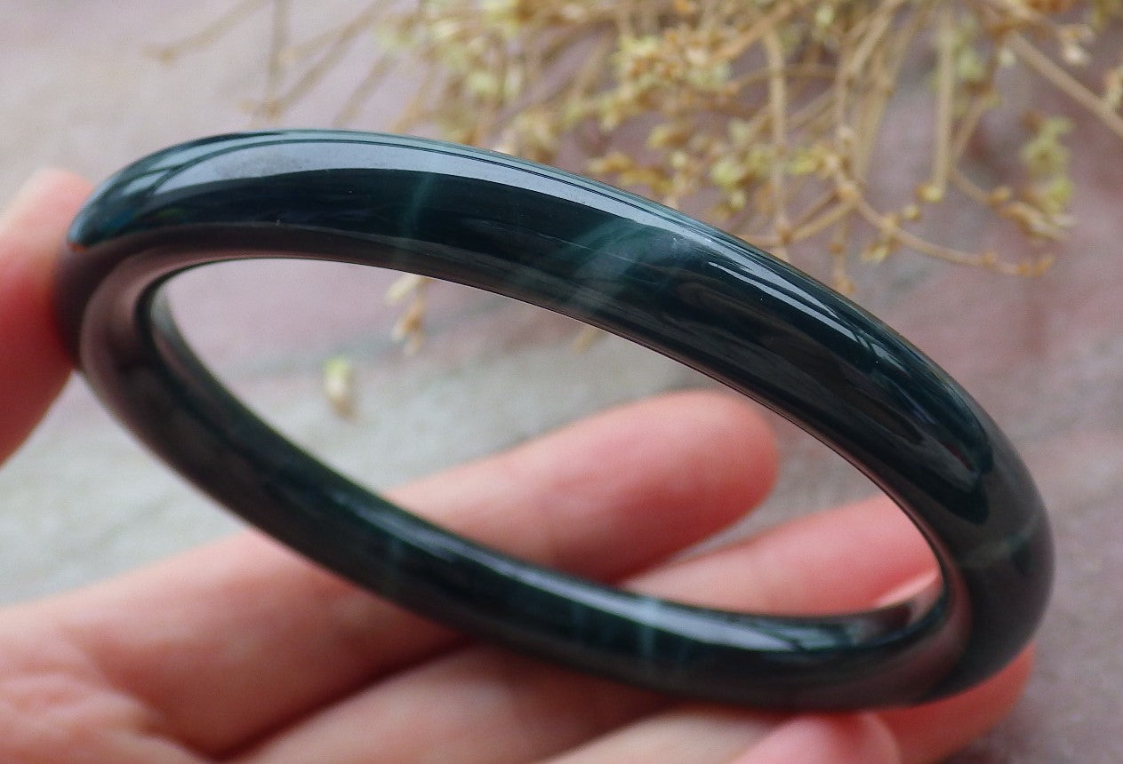 Certified Icy Green Burma 100% Natural A JADE Jadeite Circle Bangle Bracelet 57 mm 手镯 652012 TN