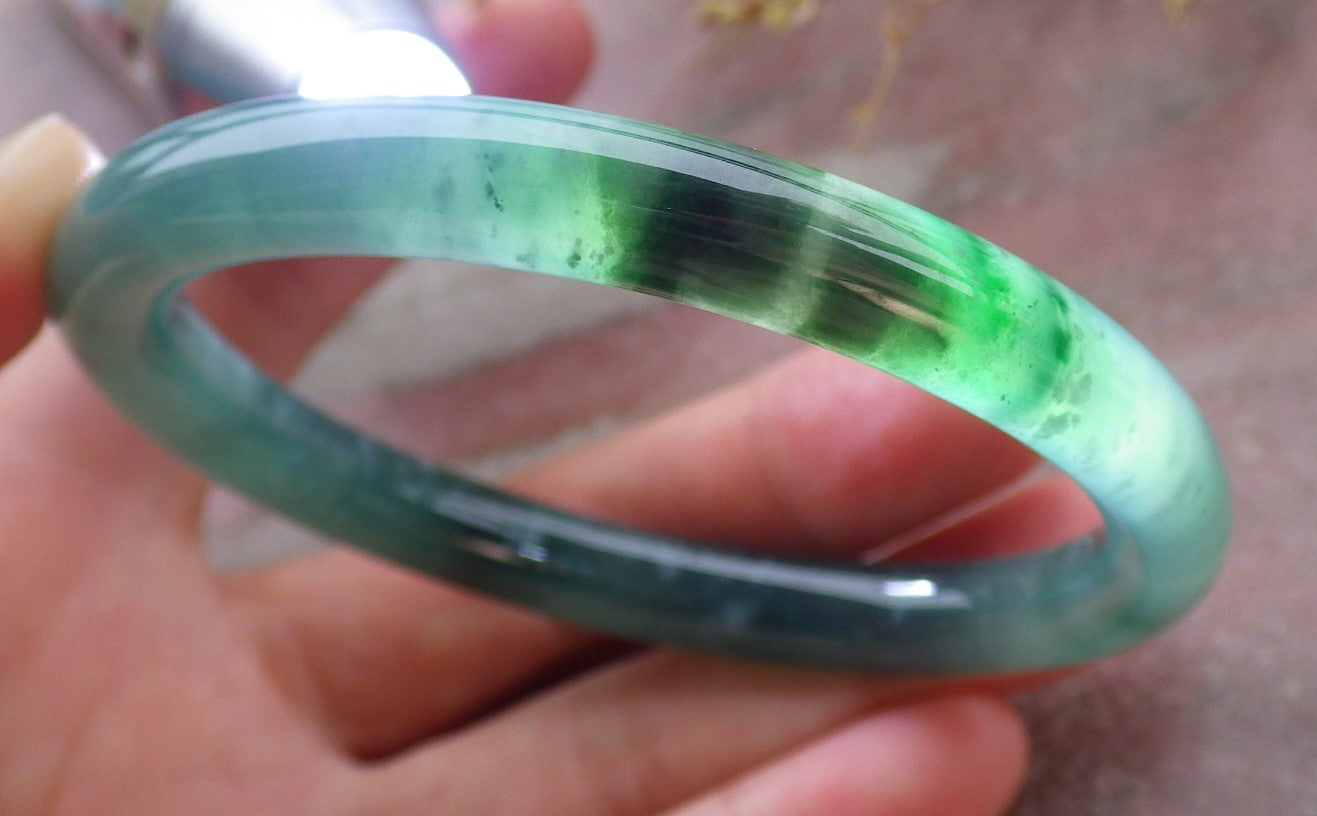 Certified Icy Green Burma 100% Natural A JADE Jadeite Circle Bangle Bracelet 57 mm 手镯 652022 TN