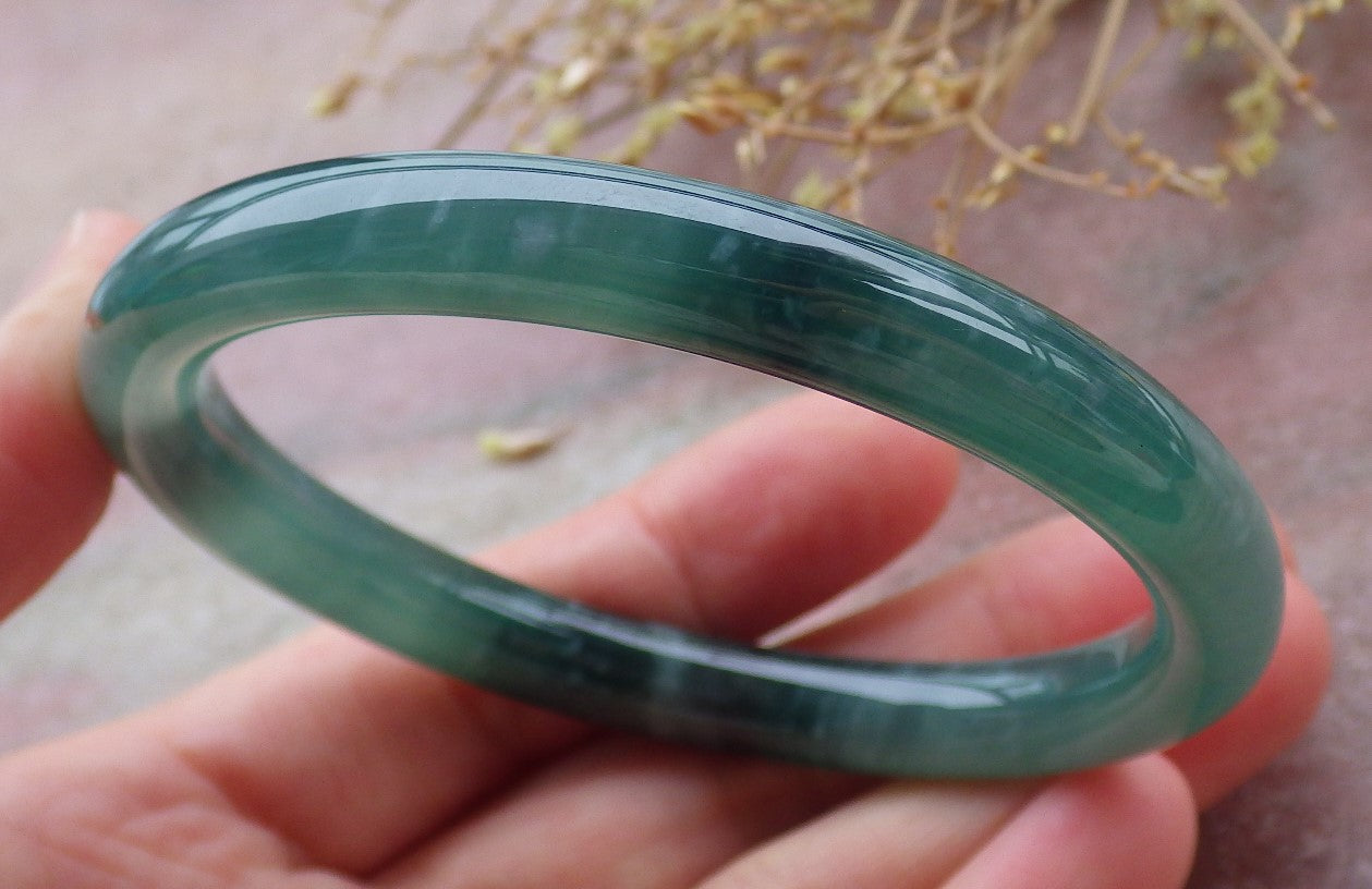 Certified Icy Green Burma 100% Natural A JADE Jadeite Circle Bangle Bracelet 57 mm 手镯 652022 TN
