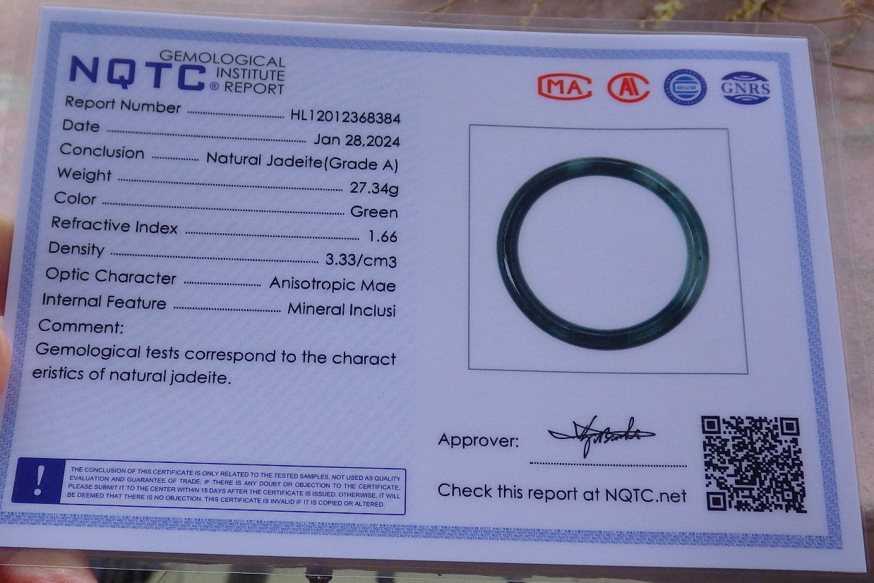Certified Green Burma 100% Natural A JADE Jadeite Circle Bangle Bracelet 56 mm 手镯 652039 TN